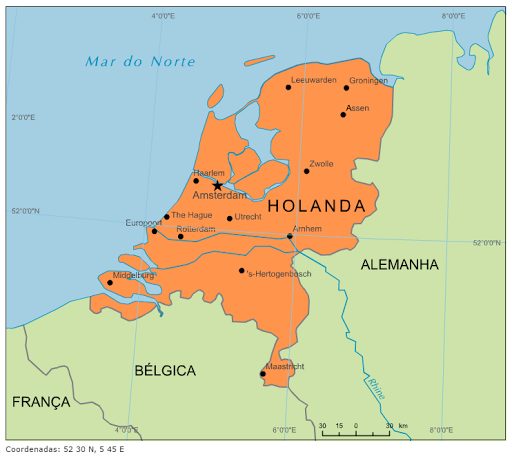 mapa da Holanda