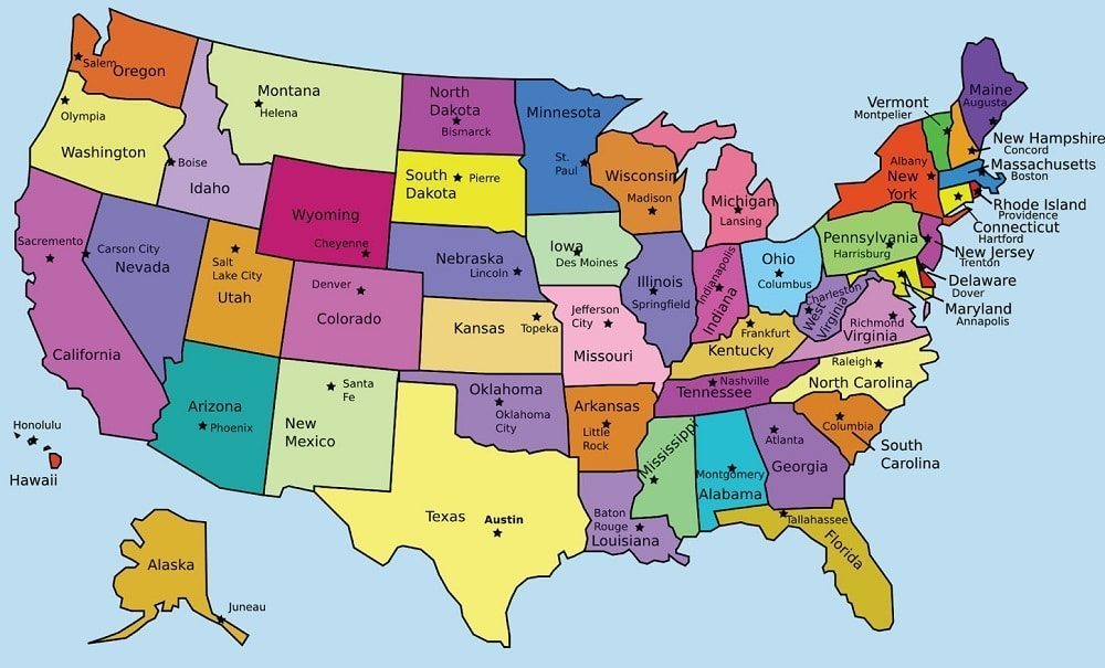 mapa dos Estados Unidos